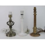 Three assorted table lamps, one painted