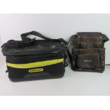 A Stanley tool bag together with a leath
