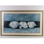 Print of three piglets Sight size 79 x 41cm. Framed and mounted overall 93 x 55.5cm.