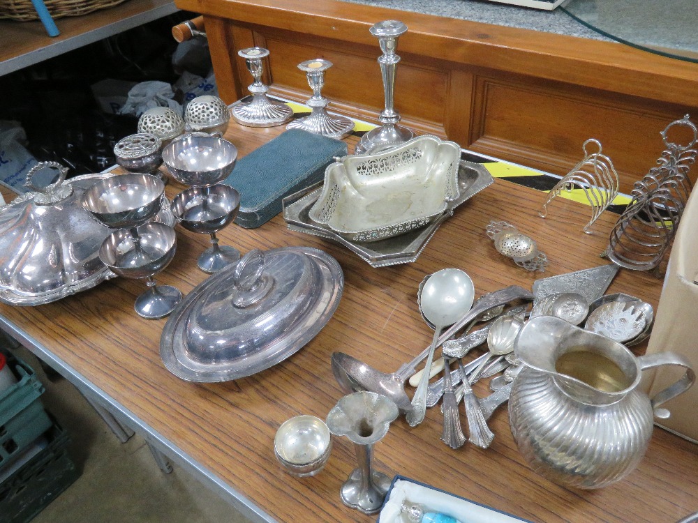 A large quantity of silver plated items including pair of candlesticks, tureens, toast rack, - Image 6 of 6