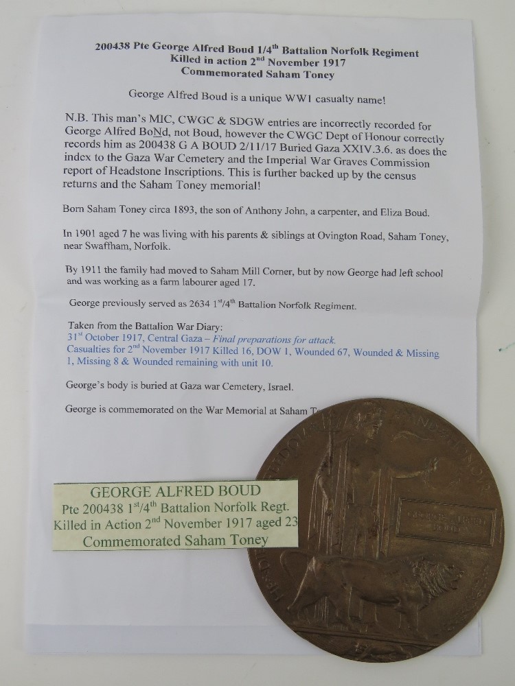 A WWI Death Penny for George Alfred Boud