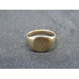 A gold signet ring, mark indistinct (?ct), size O, 5.3g.