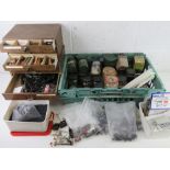 A quantity of model railway diorama makers components/tools including advertising cutouts, wheels,