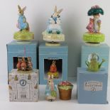 Beatrix Potter collectables inc three music boxes and a Border Fine Arts figurine of Flopsy,