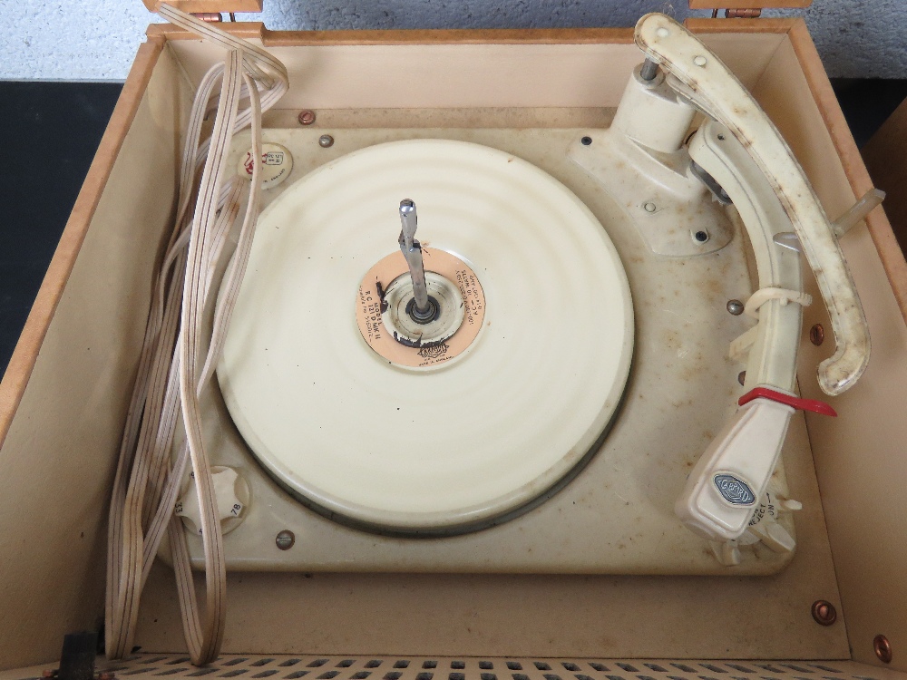 A portable record player with matching speaker by HMV. - Image 2 of 6