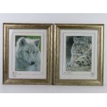 A pair of signed limited edition prints being Wolf 'Winter Perfection' and Snow Leopard 'Elusive',