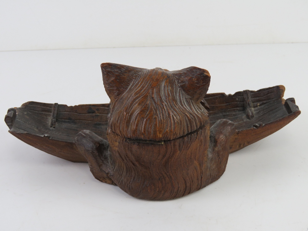 A black forest type carved wooden pen tray having beast peering over side of boat, - Image 3 of 7