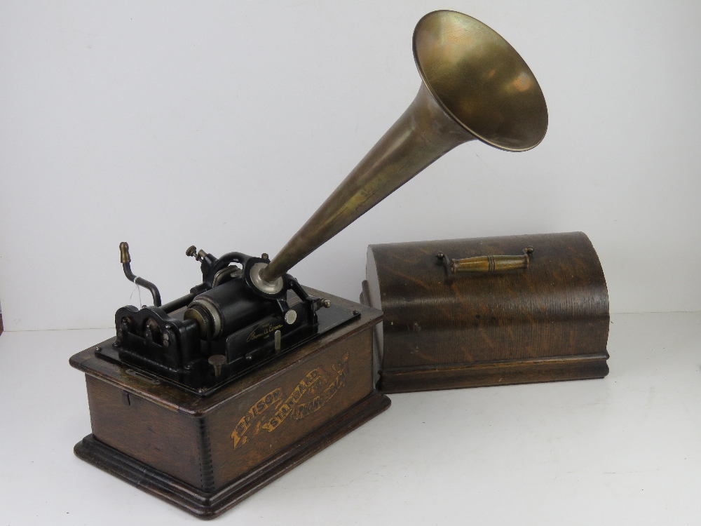 A Thomas A Edison Standard Phonograph bearing serial number 6164009 and dating to c1898,