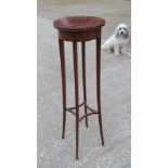 A slender Edwardian mahogany planter stand, outswept legs united by curved stretchers,