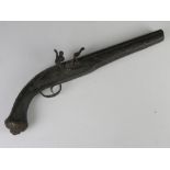 An antique pistol cocks and fires but a/f, probably Indian, total length approx 43cm.