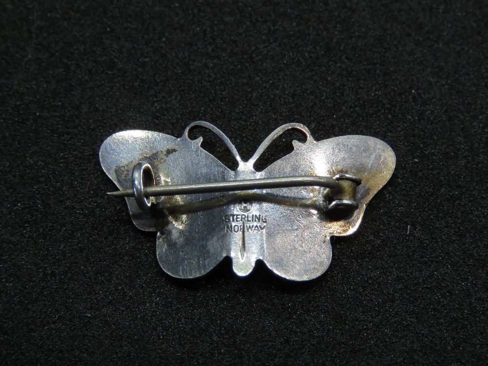 A Sterling silver enamelled Norwegian butterfly brooch designed by Ivart Holth c1950's. - Image 3 of 3