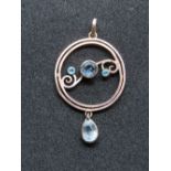 A 9ct gold Art Deco influence Aquamarine pendant, hallmarked Chester 375.