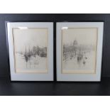 A pair of dry point etchings by Lieutenant commander Rowland Langmaid RN,