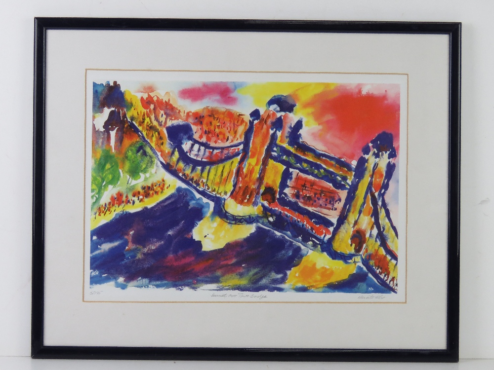 Signed limited edition print 'Sunset over Tower Bridge 5/195 signature indistinct,