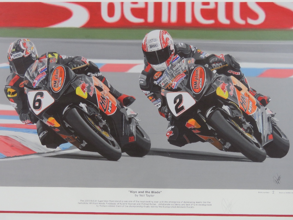 Signed limited edition print 'Kiyo and The Blade' by Neil Taylor being the 2005 British Super Bike - Image 2 of 4