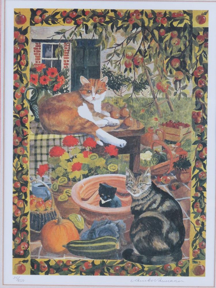 Signed limited edition print of cats in a garden, signed and numbered in pencil below 25/850, - Image 3 of 4