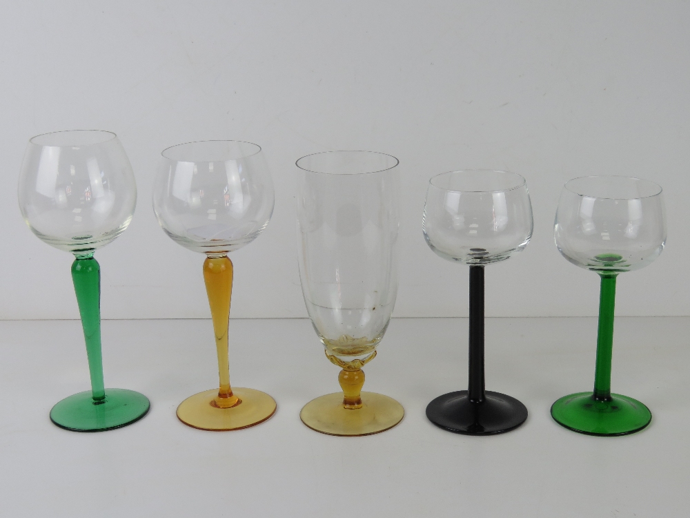 A quantity of assorted green, black and amber coloured stem hock, wine and hi-ball glasses. - Image 2 of 2
