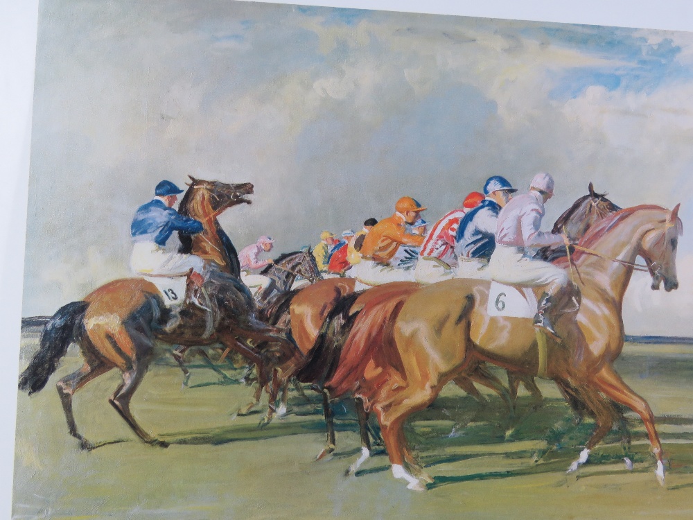 Print; Under Starters Orders, Newmarket Start by Sir Alfred Munnings, framed and glazed, - Image 5 of 5