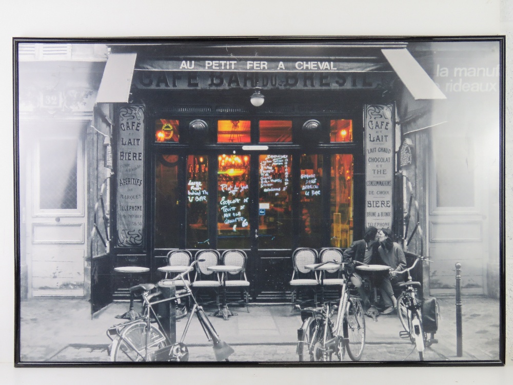 Two contemporary poster prints in frames being a chimp with banana and French cafe, - Image 2 of 3