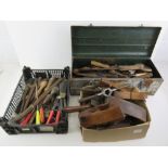 A quantity of vintage wooden hand tools including planes, some bearing makers and owners marks,