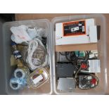 A quantity of model railway diorama maker's tools inc transformers, wires, paints etc.