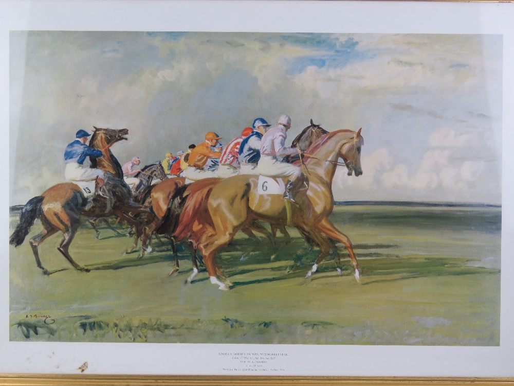 Print; Under Starters Orders, Newmarket Start by Sir Alfred Munnings, framed and glazed, - Image 2 of 5