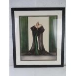 A large signed art deco style print Woman in Green 51 x 63cm, framed and mounted, overall size 75.