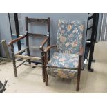 Two wooden framed armchairs, a/f.
