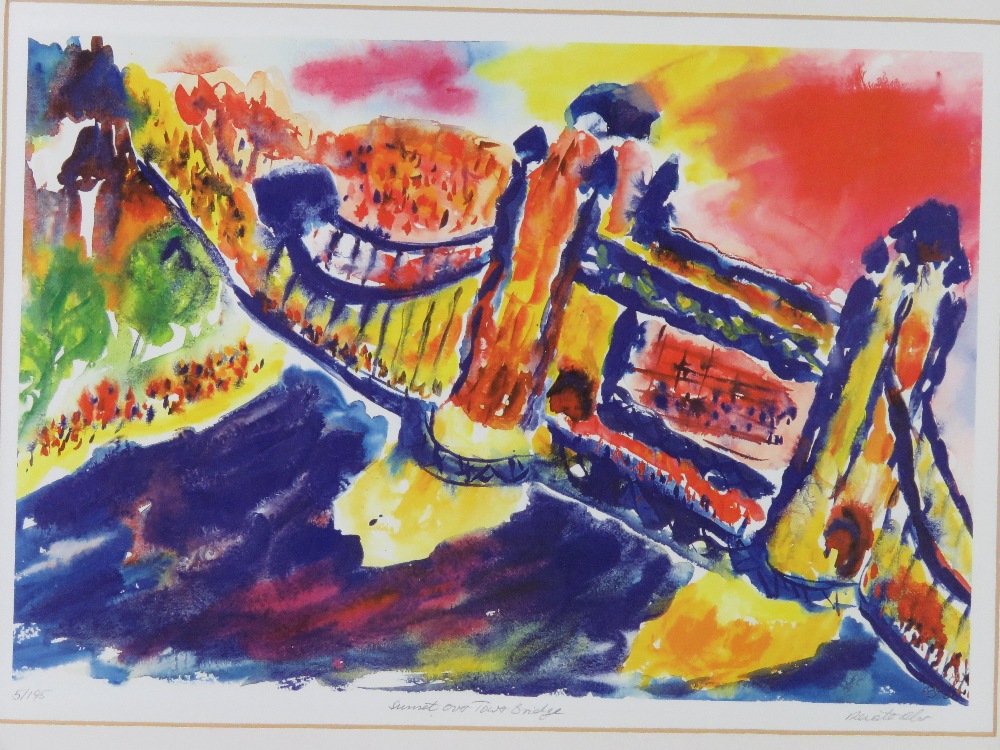 Signed limited edition print 'Sunset over Tower Bridge 5/195 signature indistinct, - Image 2 of 4