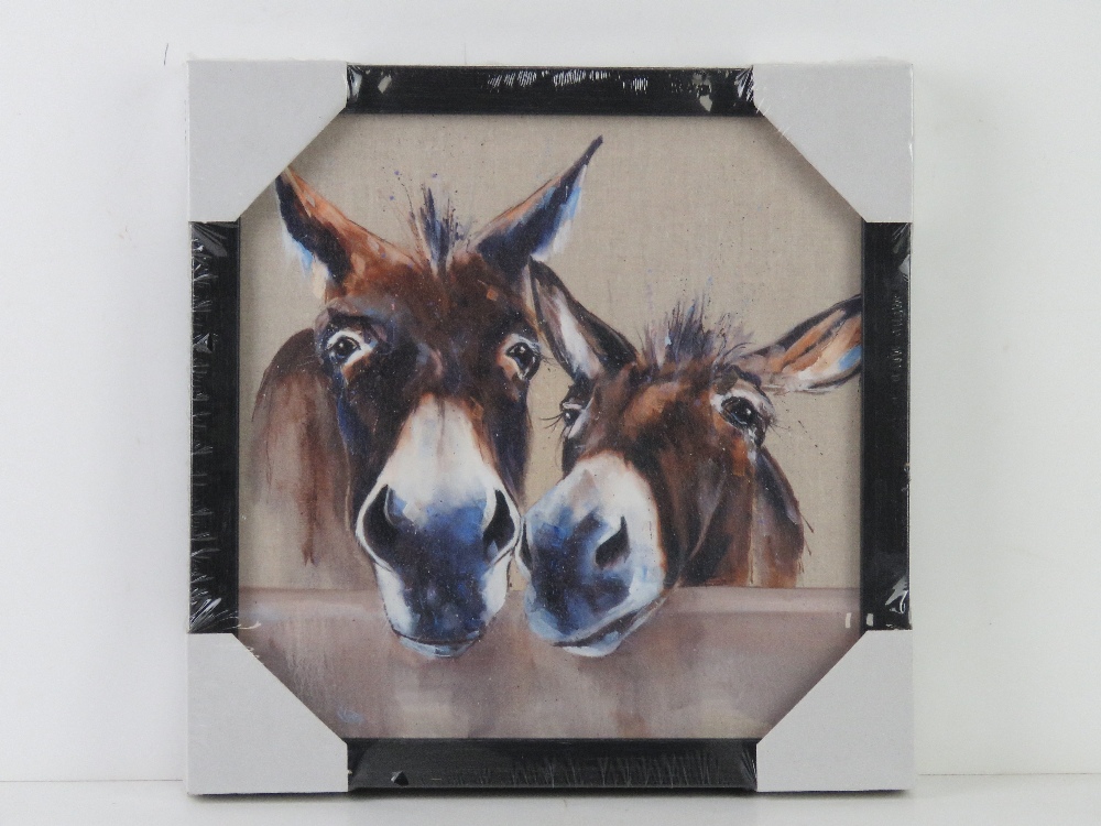 Print; Coffee and Cream by Louise Luton featuring two donkeys 33.5 x 33.5cm.