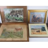 Four assorted paintings and prints, all in frames.