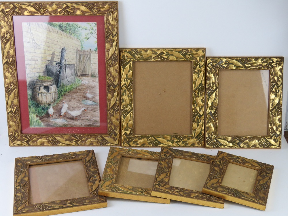 A set of matching gilt leaf design frames, various sizes,