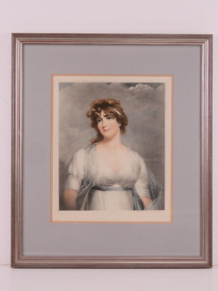 A coloured steel engraving of a lady in white gossamer dress, signed lower left Sydney Wilson,