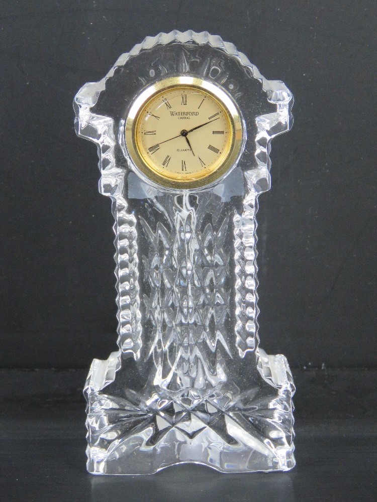 A Waterford Crystal clock standing 15cm high.