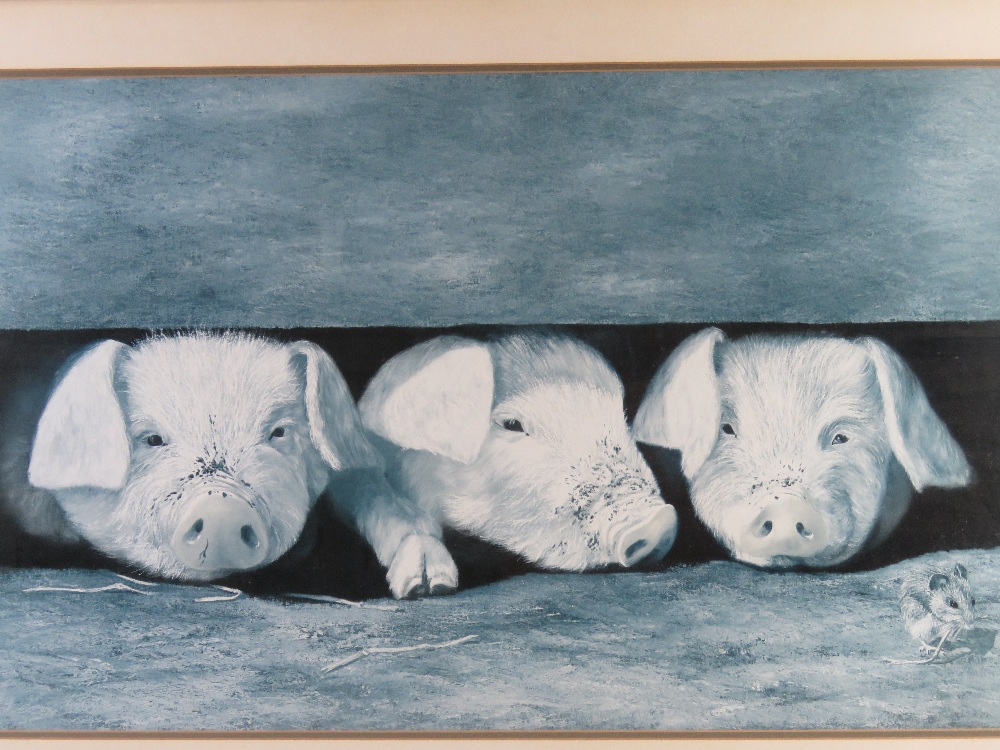 Print of three piglets; sight size 79 x 41cm. Framed and mounted overall 93 x 55.5cm. - Image 2 of 4
