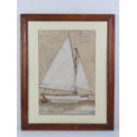 A pencil sketch and watercolour of a sailboat 'Istra' with scale below and pencil annotations,