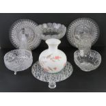 A quantity of assorted cut glass inc centrepiece pedestal bowl.