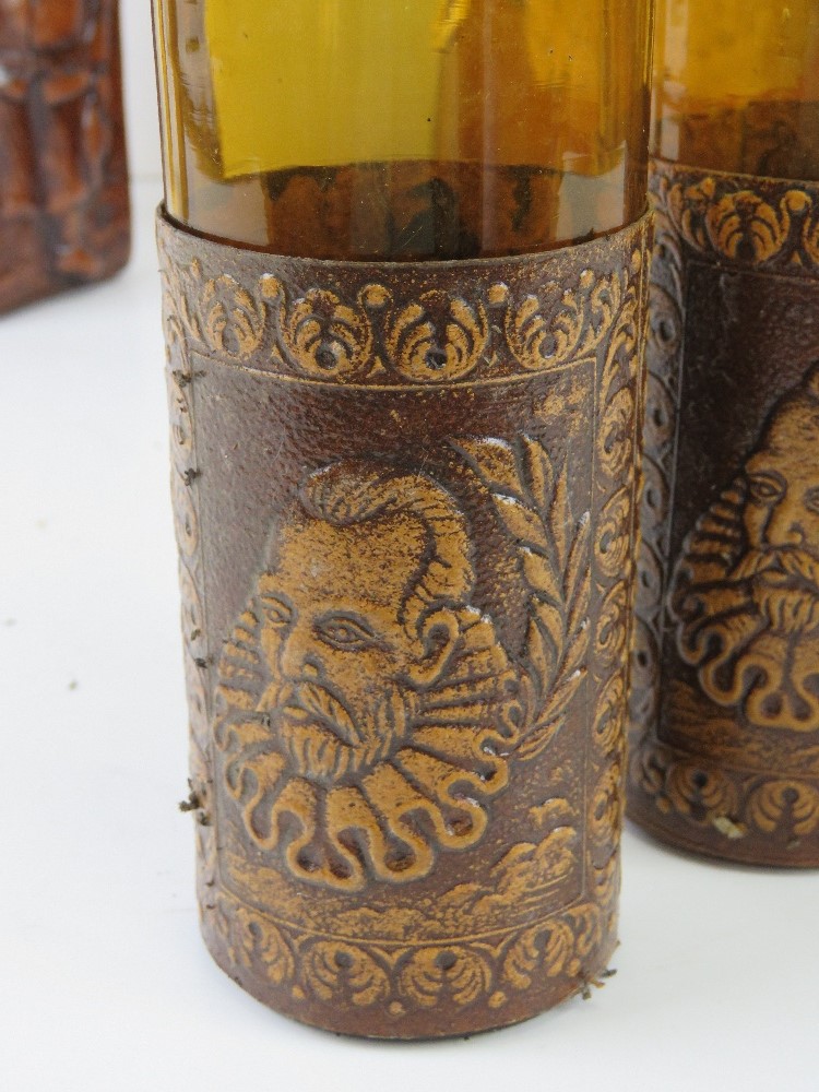 A set of six leather covered glasses with matching decanter and similar leather covered amber glass - Image 3 of 4