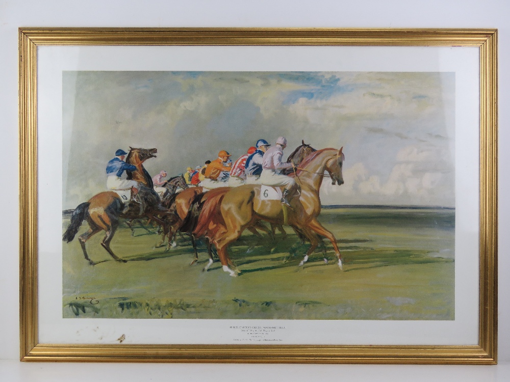 Print; Under Starters Orders, Newmarket Start by Sir Alfred Munnings, framed and glazed,