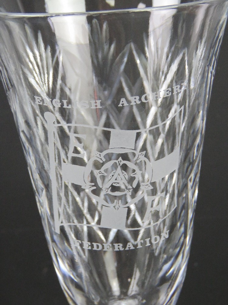 A set of four English Archery Federation cut glass wine glasses. - Image 2 of 2