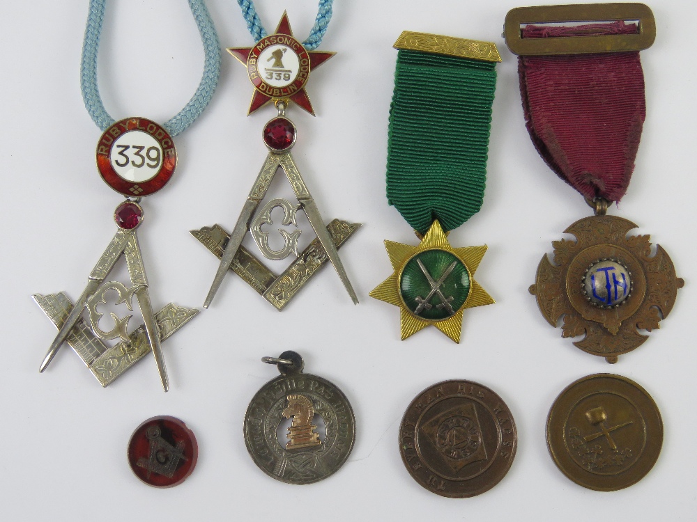 Masonic; Ruby Masonic Lodge Dublin medals and other Masonic items including paperwork and apron. - Image 4 of 9