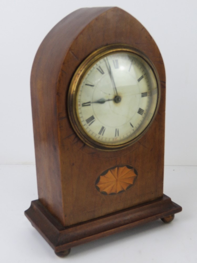 An ebonised small size mantle clock having brass chaptering together with an Edwardian arch top - Image 2 of 9