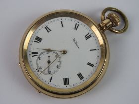 A gold plated Waltham pocket watch, top wind, Star case,