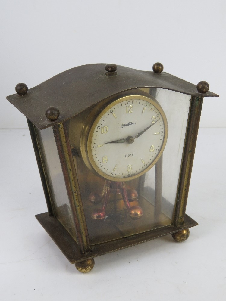 An ebonised small size mantle clock having brass chaptering together with an Edwardian arch top - Image 8 of 9