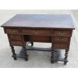 A kneehole desk comprising central drawer flanked by further drawers to each side,