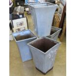 A set of four galvanised planters, each standing 52cm high, 37 x 37cm square at top.