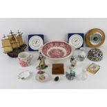 A quantity of assorted oddments including ceramics, flying Dutchman clog lamp for rewiring,