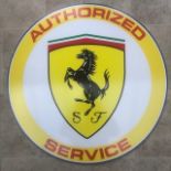 A large Ferrari-themed 'Authorised Service' Foamex roundell sign featuring the Cavallino Rampante