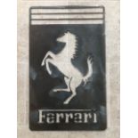 A Ferrari-themed lazer-cut wall sign formed from 4mm steel sheeting. Measuring 30 x 42cm.