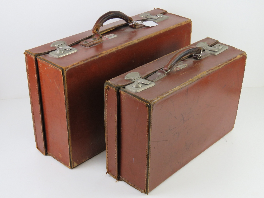 A pair of graduated pigskin leather vintage suitcases, - Image 2 of 4